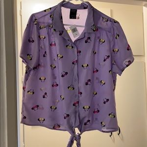 Disneyland themed button down shirt - purple